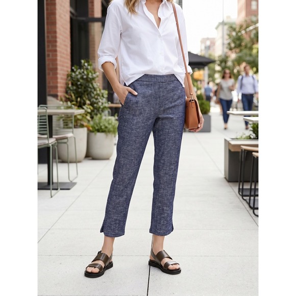 Theory Denim - Theory Thorina Tierra Wash Linen Cropped Pants Deep Denim NWT Size 4 $285